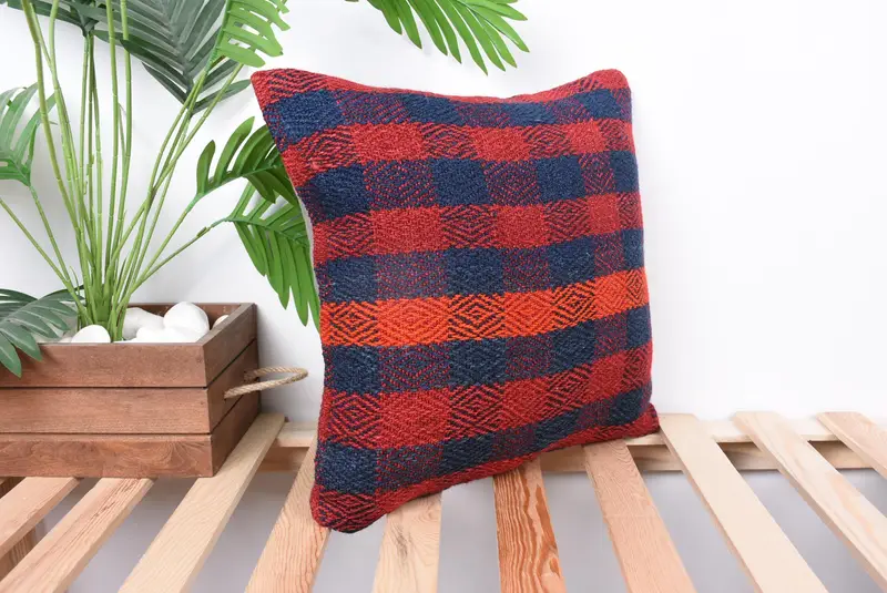 Almohada de kilim vintage, funda de cojín de lujo, choque de almohada azul 16x16, caja de cojín, almohada de decoración del hogar, caja de cojín tribal, almohada boho - 4