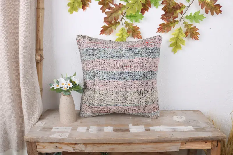 Aztec Pillow, Handwoven Pillow Cover Pillow Case, Vintage Kilim Pillow, 16x16 White Pillow, Pillow Cover, Handmade Kilim Cushion, Boho Pillow - 1