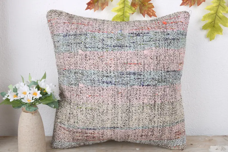 Aztec Pillow, Handwoven Pillow Cover Pillow Case, Vintage Kilim Pillow, 16x16 White Pillow, Pillow Cover, Handmade Kilim Cushion, Boho Pillow - 2
