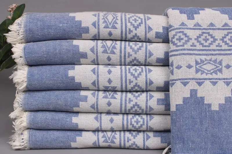 Large Towel Custom Sax Blue Throw Kilim Throw, 56x85 Inches