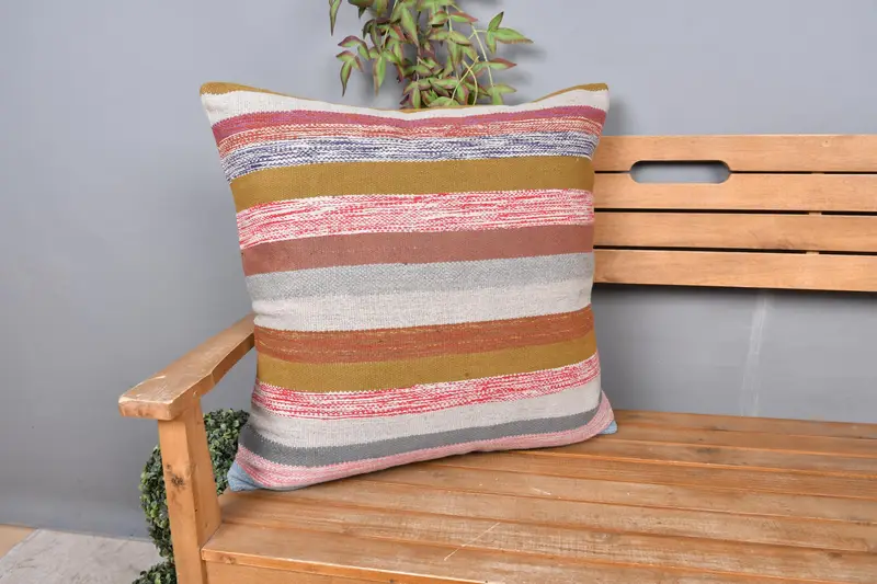 Hippie Throw Cushion, Boho Pillow, Gift Pillow, Accent Throw Pillow Case, Kilim Pillow Cover, 24x24 Green Cushion Case, Pillow Case - 1