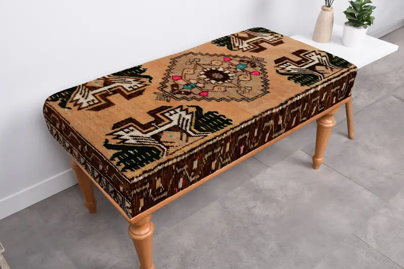 Bronze & Brown Wool Bench with Storage, Foldable Bench