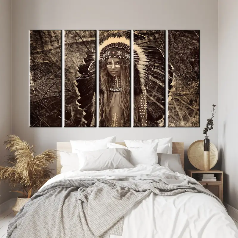 Arte de pared indio nativo, póster de mujer étnica, arte de pared de mujer, lienzo de mujer, mujer nativa americana, cartel de mujer, arte de pared étnica, arte indio - 9