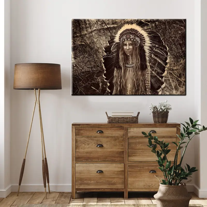 Arte de pared indio nativo, póster de mujer étnica, arte de pared de mujer, lienzo de mujer, mujer nativa americana, cartel de mujer, arte de pared étnica, arte indio - 1
