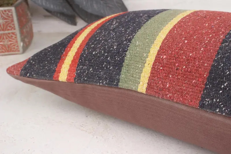 Meditation Pillow Cover, Vintage Kilim Pillow, Interior Designer Pillow, Kilim Cushion Sham, 12x20 Red Pillow Cover, Pastel Pillow Case, Pillow - 7