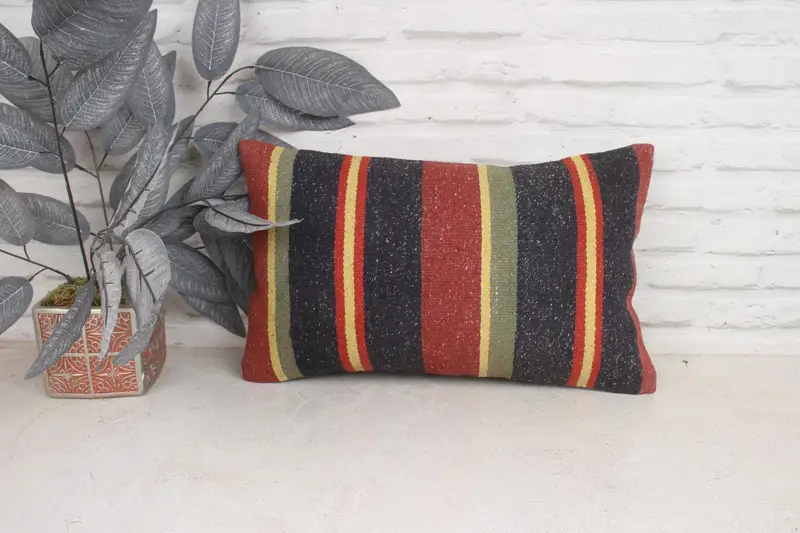 Meditation Pillow Cover, Vintage Kilim Pillow, Interior Designer Pillow, Kilim Cushion Sham, 12x20 Red Pillow Cover, Pastel Pillow Case, Pillow - 1