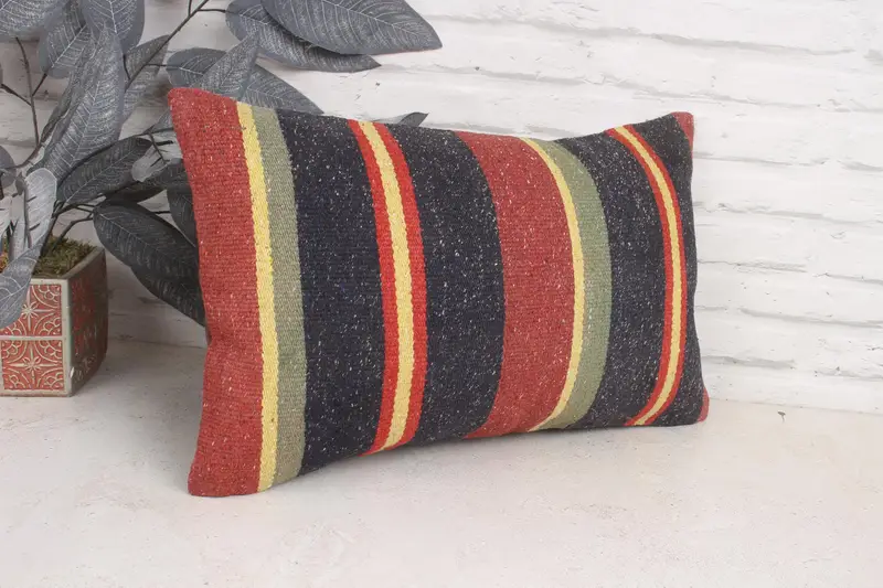 Meditation Pillow Cover, Vintage Kilim Pillow, Interior Designer Pillow, Kilim Cushion Sham, 12x20 Red Pillow Cover, Pastel Pillow Case, Pillow - 3