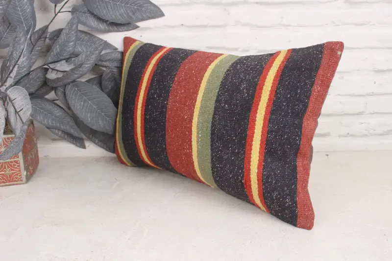 Meditation Pillow Cover, Vintage Kilim Pillow, Interior Designer Pillow, Kilim Cushion Sham, 12x20 Red Pillow Cover, Pastel Pillow Case, Pillow - 4