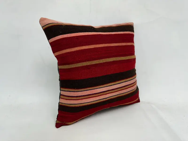 Ethnical Kilim Rug Pillow, 20x20 Red Cushion, Kilim Rug Pillow Sham, Pillow Sham, Colorful Cushion Case, Vintage Kilim Throw Pillow, Pillow for Sofa - 3