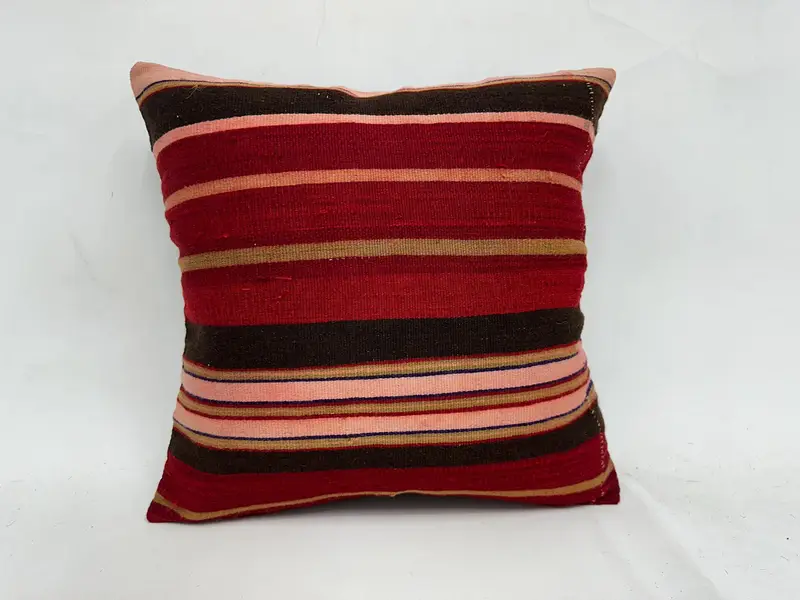 Ethnical Kilim Rug Pillow, 20x20 Red Cushion, Kilim Rug Pillow Sham, Pillow Sham, Colorful Cushion Case, Vintage Kilim Throw Pillow, Pillow for Sofa - 1