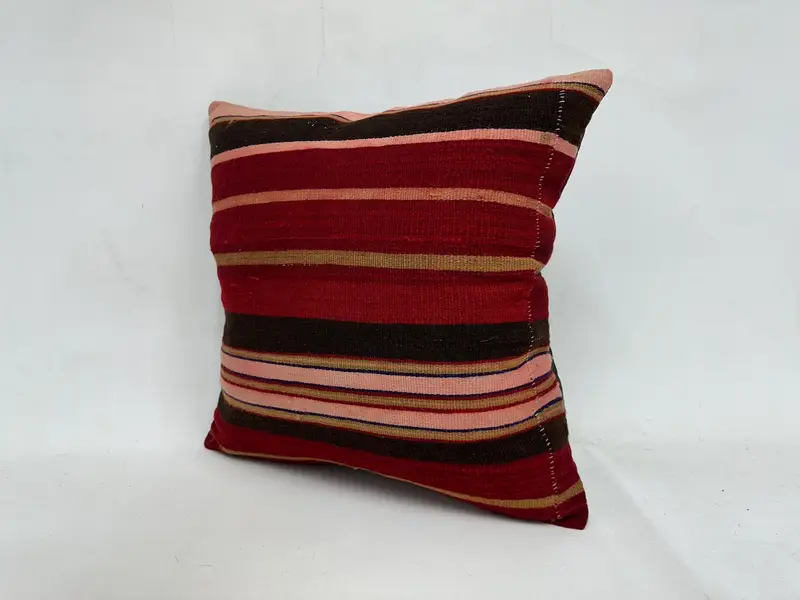 Ethnical Kilim Rug Pillow, 20x20 Red Cushion, Kilim Rug Pillow Sham, Pillow Sham, Colorful Cushion Case, Vintage Kilim Throw Pillow, Pillow for Sofa - 4