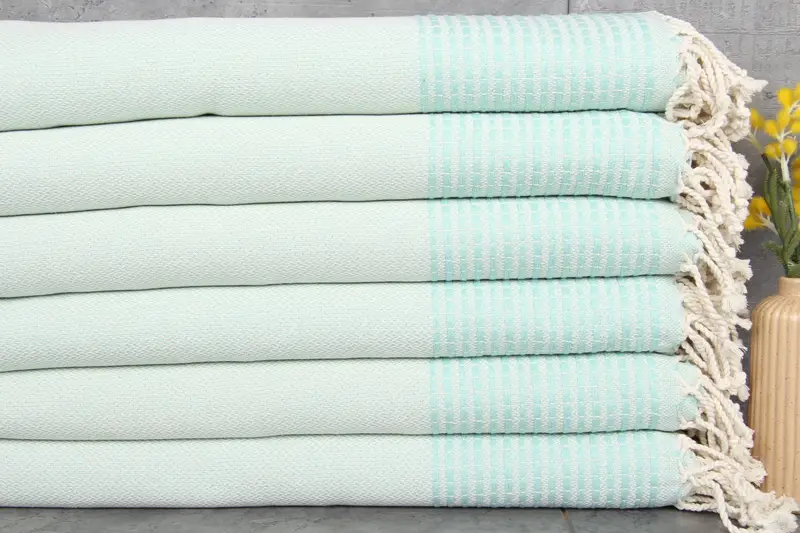 Turkish Towels Beach Mint Striped, Organic Cotton, 36x69 Inches