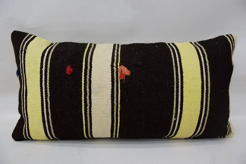 Indoor Striped Turkish Pillowcase, Brown Antique 12x24 inch Pillow - 1