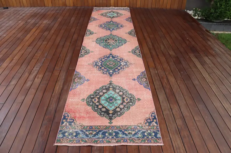 Alfombra turca, Alfombra Runner 2.8x12.7 ft, Alfombra Oushak Red Check - 1
