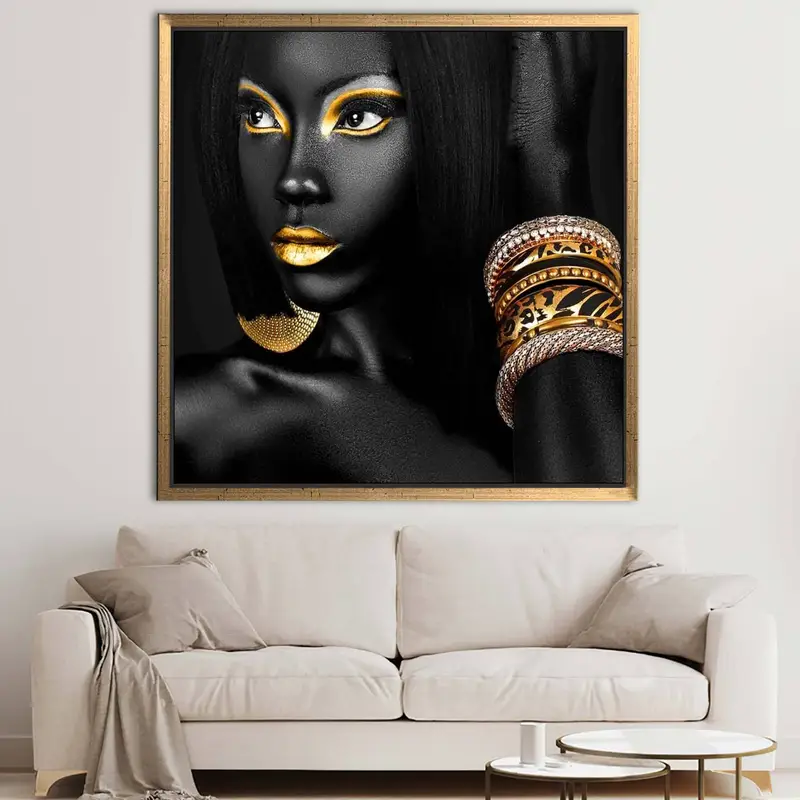 Elegant Gold Lip Canvas: Luxury Art for Black Women