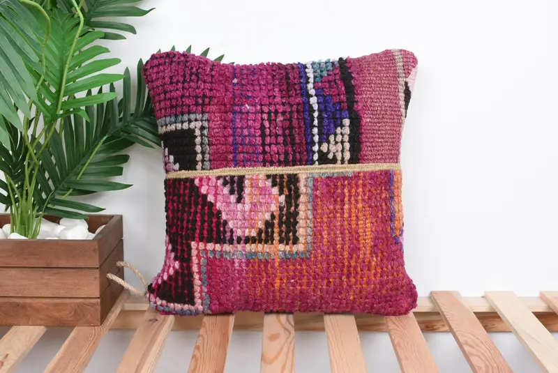 Rosa und lila Patchwork-Wurfkissen, 16x16 besticktes Kissen