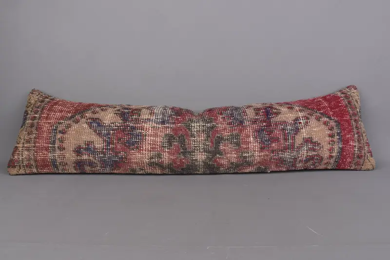 Turkish Pillow, Handmade Kilim Cushion, Boho Pillow, Cushion Cover, 12x48 Red Cushion Cover, Aesthetic Pillow, Rustic Pillow, Farmhouse Pillow Sham - 1