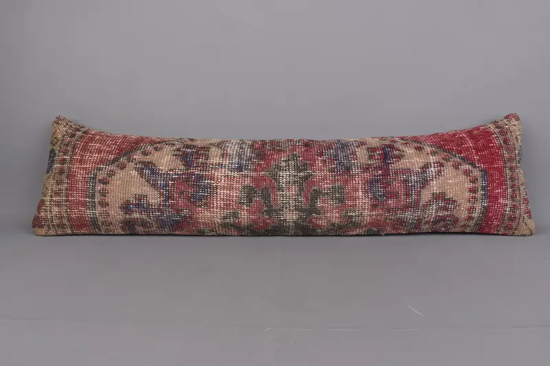 Turkish Pillow, Handmade Kilim Cushion, Boho Pillow, Cushion Cover, 12x48 Red Cushion Cover, Aesthetic Pillow, Rustic Pillow, Farmhouse Pillow Sham - 4