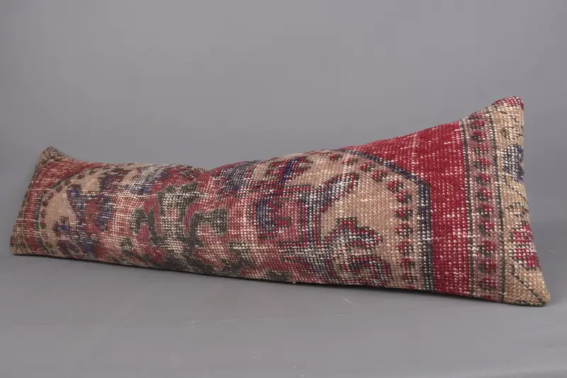 Turkish Pillow, Handmade Kilim Cushion, Boho Pillow, Cushion Cover, 12x48 Red Cushion Cover, Aesthetic Pillow, Rustic Pillow, Farmhouse Pillow Sham - 3