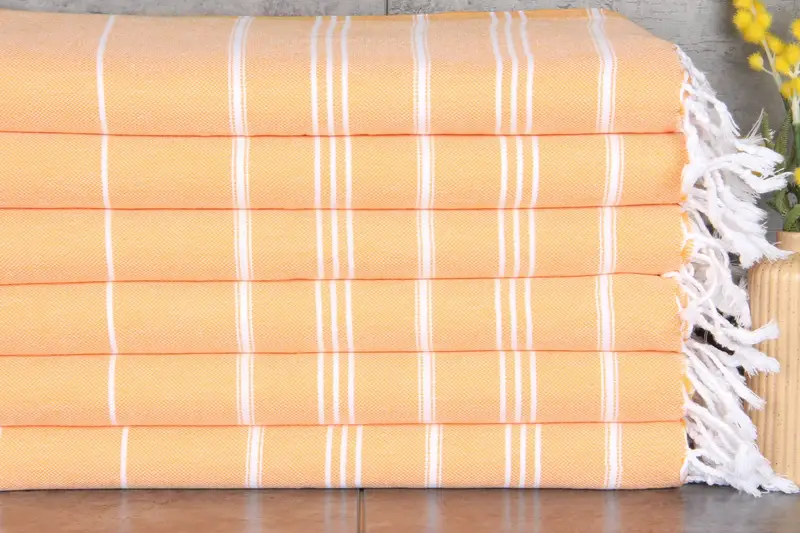 Custom Hand Towel Organic Cotton Light Orange Stripes, 24x40 Inches