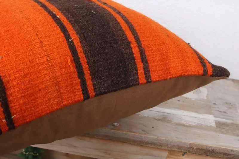 Handwoven Pillow Cover Cushion Case, Authentic Pillow Cover, Kilim Pillow, Boho Pillow, 16x16 Orange Cushion Case, Pillow, Antique Pillows - 6