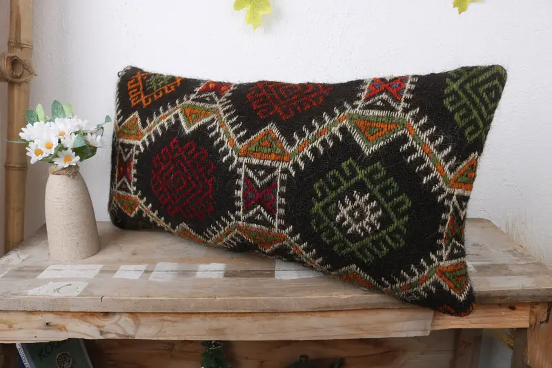 Interior Designer Pillow, Bed Cushion, Antique Pillows, Handmade Kilim Cushion, Pillow, 12x24 Orange Pillow Cover, Garden Pillow Sham - 4