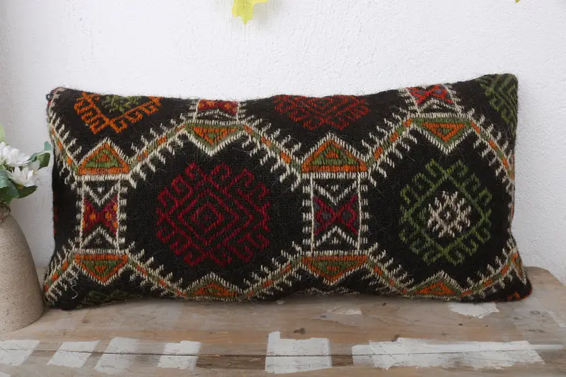 Interior Designer Pillow, Bed Cushion, Antique Pillows, Handmade Kilim Cushion, Pillow, 12x24 Orange Pillow Cover, Garden Pillow Sham - 2
