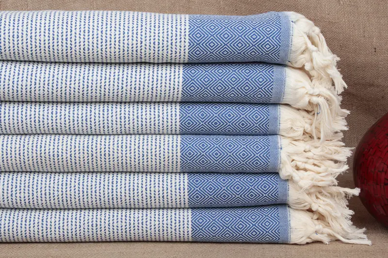 Turkish Bath Towel Organic Cotton Sax Blue, Diamond, 36x71 Inches