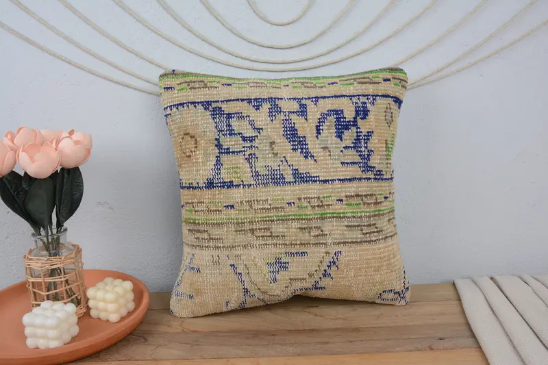 Pillow for Sofa, Turkish Pillow, Vintage Kilim Throw Pillow, Bench Cushion, Cushion, Couch Pillow Sham, 18x18 Blue Pillow Case, Bolster Pillow Case - 2