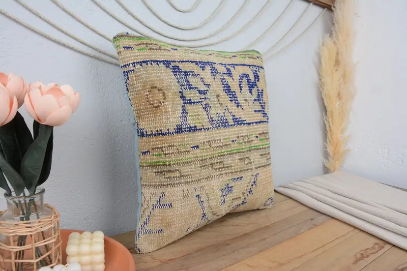 Pillow for Sofa, Turkish Pillow, Vintage Kilim Throw Pillow, Bench Cushion, Cushion, Couch Pillow Sham, 18x18 Blue Pillow Case, Bolster Pillow Case - 1