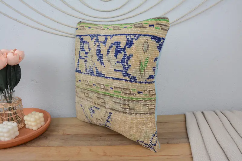 Pillow for Sofa, Turkish Pillow, Vintage Kilim Throw Pillow, Bench Cushion, Cushion, Couch Pillow Sham, 18x18 Blue Pillow Case, Bolster Pillow Case - 4