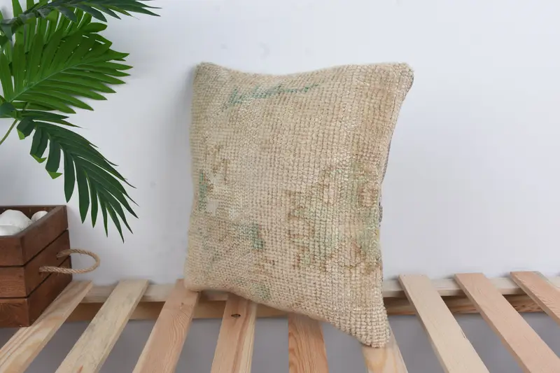 Kilim Pillow Cover, Pillow Cover, Boho Pillow Sham Cover, 14x14 Beige Pillow Sham, Vintage Kilim Throw Pillow, Wholesale Cushion Cover - 5