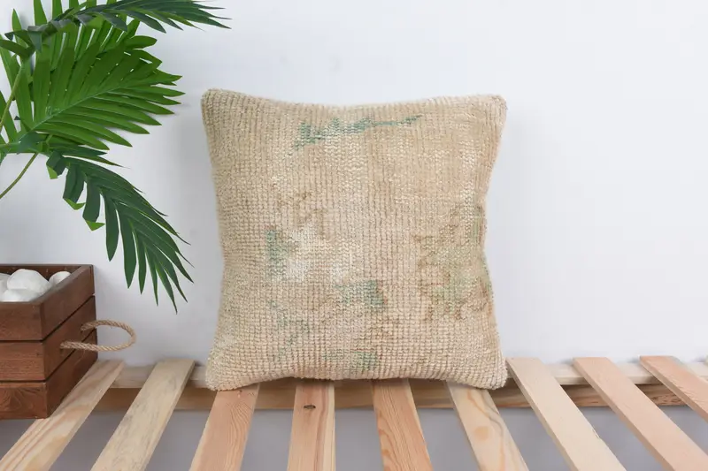 Kilim Pillow Cover, Pillow Cover, Boho Pillow Sham Cover, 14x14 Beige Pillow Sham, Vintage Kilim Throw Pillow, Wholesale Cushion Cover - 1