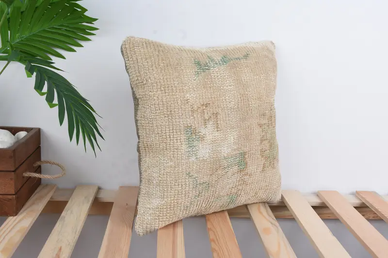 Kilim Pillow Cover, Pillow Cover, Boho Pillow Sham Cover, 14x14 Beige Pillow Sham, Vintage Kilim Throw Pillow, Wholesale Cushion Cover - 4