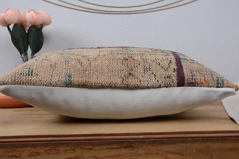 Turkish Bench Pillow, Pillow for Sofa, Outdoor Throw Cushion, Vintage Kilim Throw Pillow, Gift Pillow, 12x20 Beige Pillow Case, Cushion Case - 5
