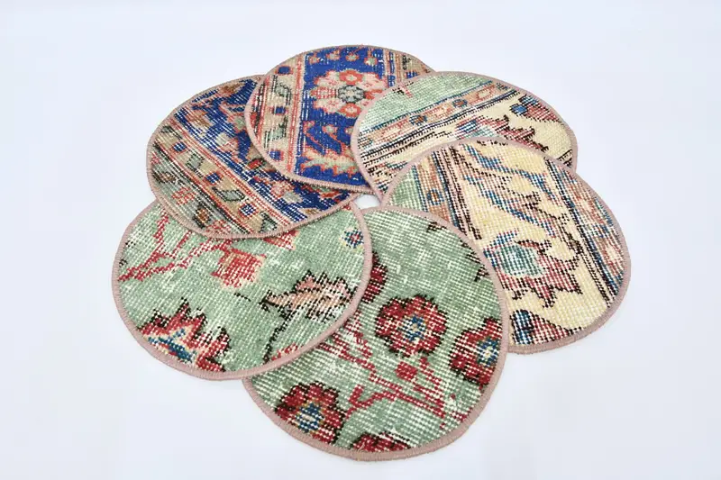 Bohemian Circle Placemats, Green & Bronze Cotton Wool Decor
