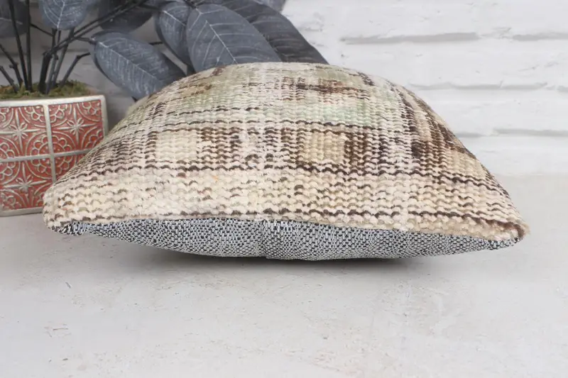 Pillow Sham, Vintage Kilim Pillow, Gift Pillow, Kilim Pillow, 12x12 Beige Pillow Case, Natural Pillow Sham, Patio Pillow Cover, Couch Pillow Case - 5