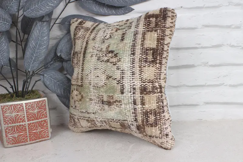 Pillow Sham, Vintage Kilim Pillow, Gift Pillow, Kilim Pillow, 12x12 Beige Pillow Case, Natural Pillow Sham, Patio Pillow Cover, Couch Pillow Case - 4