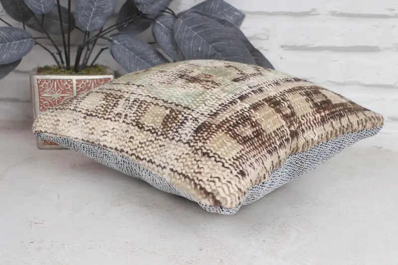 Pillow Sham, Vintage Kilim Pillow, Gift Pillow, Kilim Pillow, 12x12 Beige Pillow Case, Natural Pillow Sham, Patio Pillow Cover, Couch Pillow Case - 6