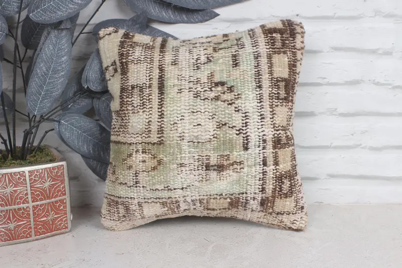 Pillow Sham, Vintage Kilim Pillow, Gift Pillow, Kilim Pillow, 12x12 Beige Pillow Case, Natural Pillow Sham, Patio Pillow Cover, Couch Pillow Case - 1