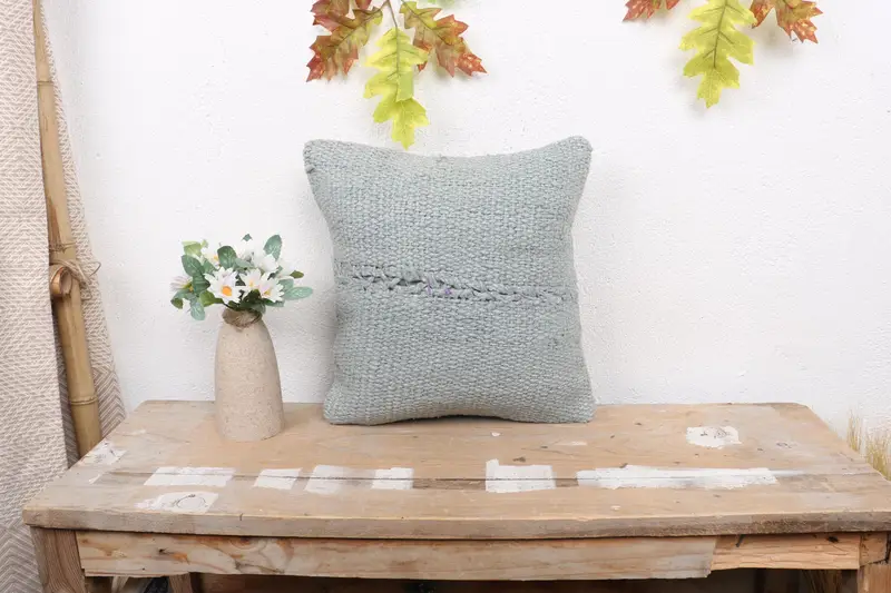 Vintage Kilim Throw Pillow, Pastel Pillow Cover, Turkish Pillow, 12x12 Green Pillow Cover, Antique Pillows, Cushion - 1