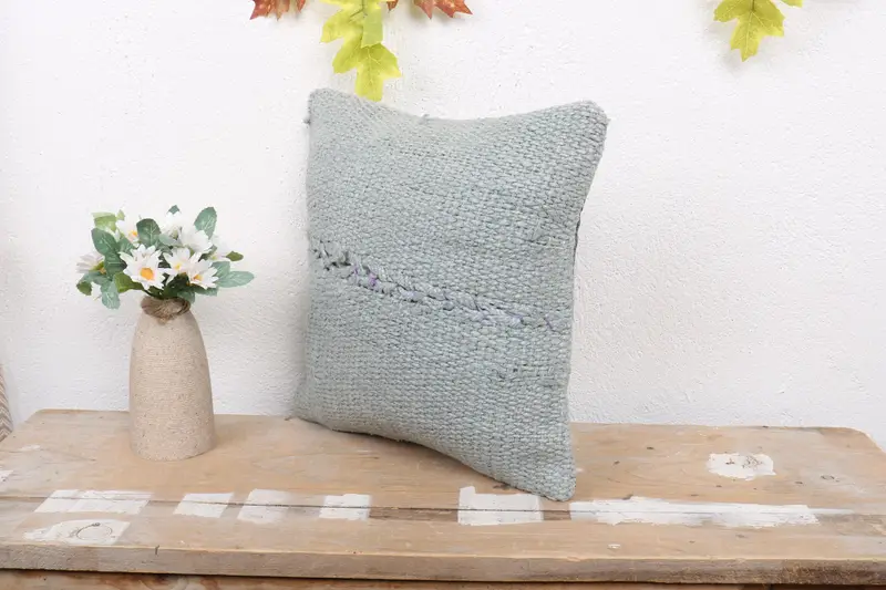 Vintage Kilim Throw Pillow, Pastel Pillow Cover, Turkish Pillow, 12x12 Green Pillow Cover, Antique Pillows, Cushion - 4