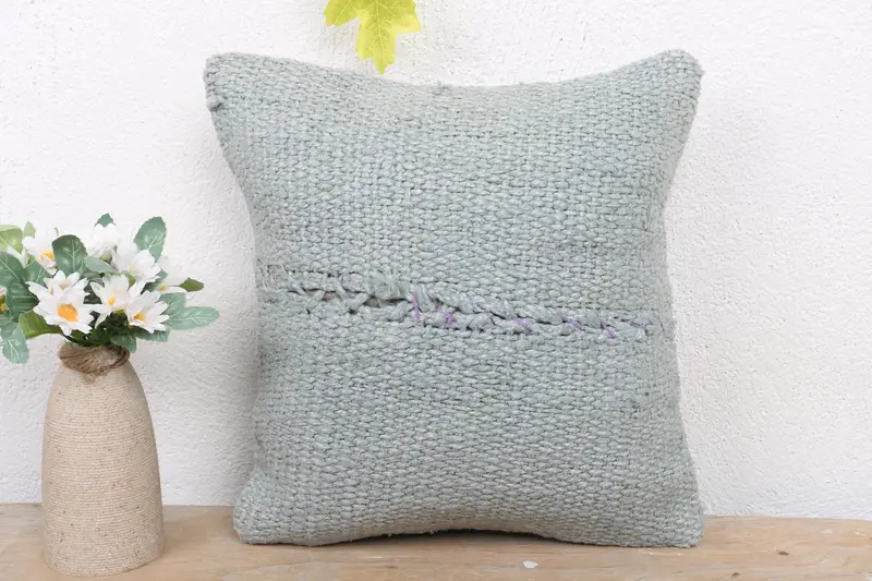 Vintage Kilim Throw Pillow, Pastel Pillow Cover, Turkish Pillow, 12x12 Green Pillow Cover, Antique Pillows, Cushion - 2