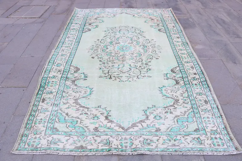 5.5x9.1 ft Vintage Rug, Oushak Rug, Blue Ikat Rug Wool - 1