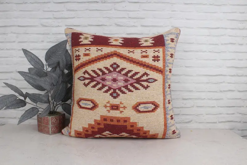 Vintage Pillow, Cushion Case, 28x28 Beige Pillow Case, Nautical Throw Pillow Cover, Vintage Kilim Pillow, Kilim Pillow Cover - 1