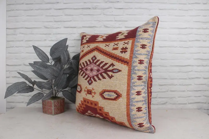 Vintage Pillow, Cushion Case, 28x28 Beige Pillow Case, Nautical Throw Pillow Cover, Vintage Kilim Pillow, Kilim Pillow Cover - 4