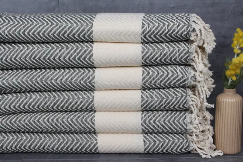 Personalized Turkish Beach Towel Khaki Green Chevron, Organic Cotton, 40x71 Inches