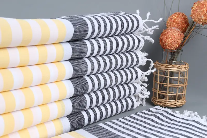 Custom Embroidered Beach Towel Yellow-Black Stripes, Organic Cotton, 36x67 Inches