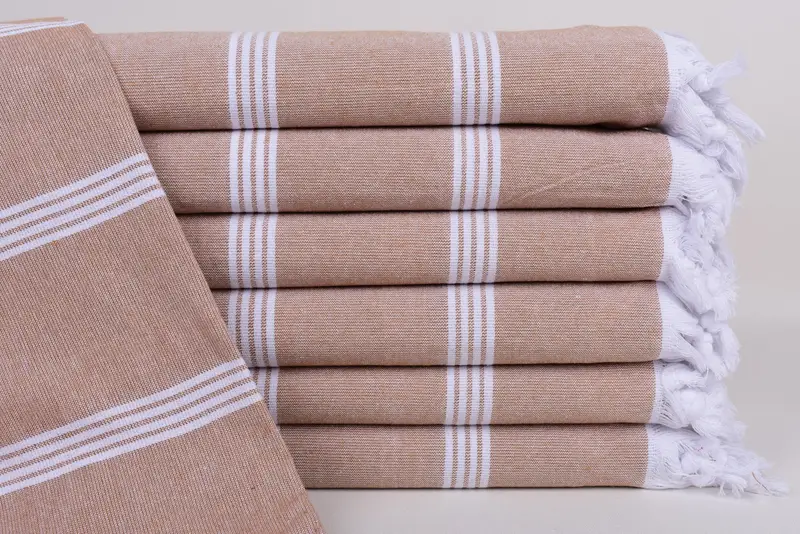 Brown Striped Handmade Organic Cotton Towel, Wedding Gift, 69x30 Inches