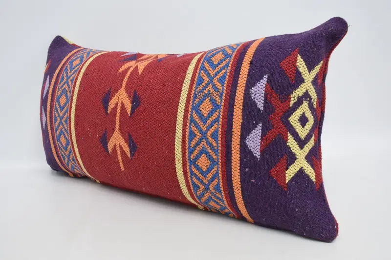 Authentic Pillow, Pillow Cover, Crochet Pattern Cushion, Turkish Pillow, Gift Pillow, 12x24 Red Pillow Cover, Aesthetic Pillow Cover, Boho Pillow - 4